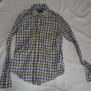 Womens XS American Eagle Plaid Shirt Top Yellow
